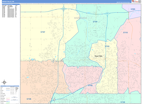 Sioux Falls, SD Zip Code Map